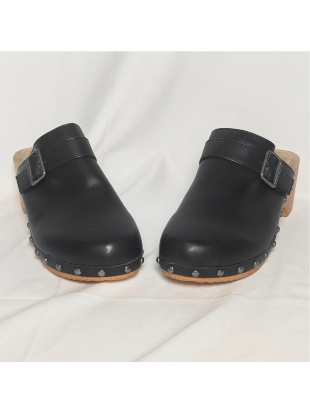 Mia Black Studded Wooden Clog Mules Size 8.5 NWOB